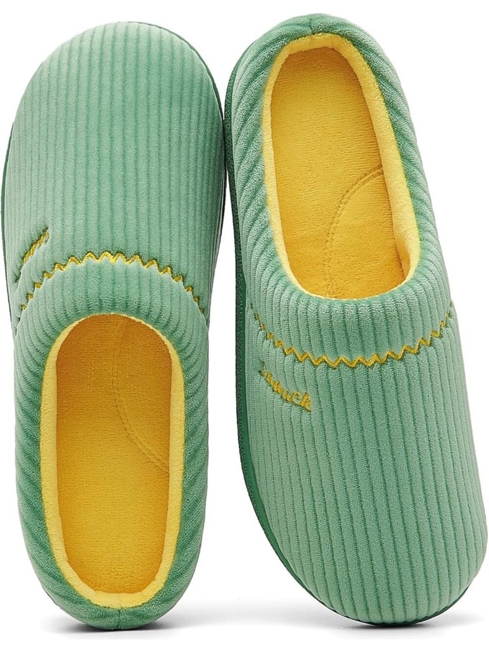 Women's Green Arch Support Memory Foam Non-Slip Two Tone Embroidered Slippers